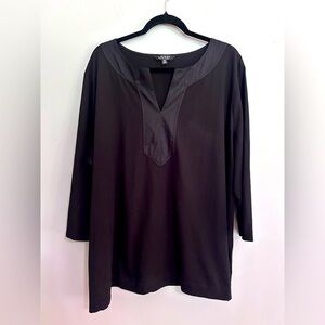 Lauren Ralph Lauren Black Tunic V Neck Top Size 3X Classic Basic Layering Office
